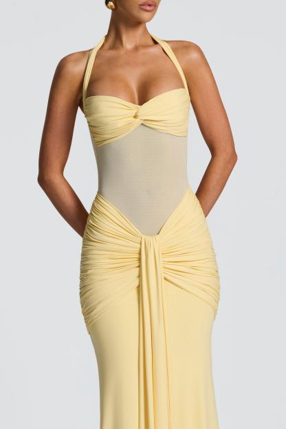 Jersey See-Through Halter Neck Maxi Dress