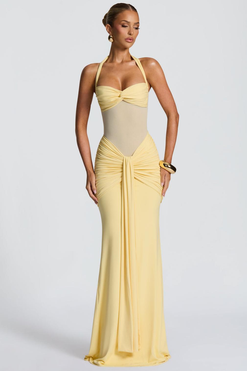 Jersey See-Through Halter Neck Maxi Dress