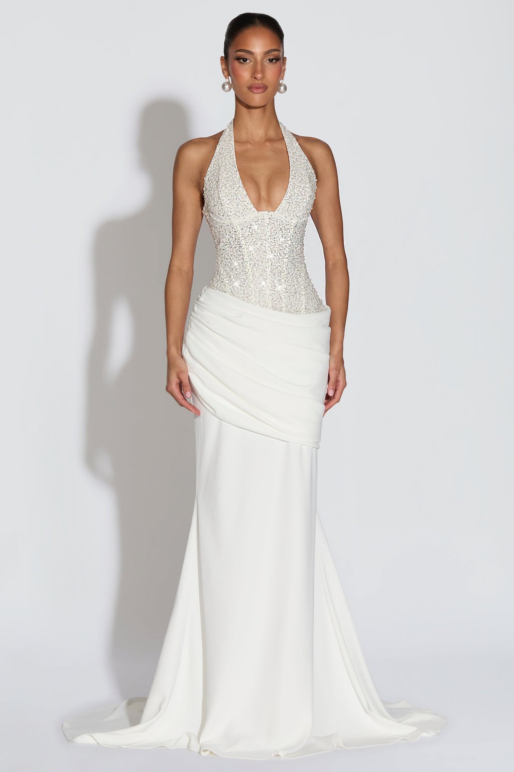 Sequin Splicing Jersey Halter Neck Maxi Dress