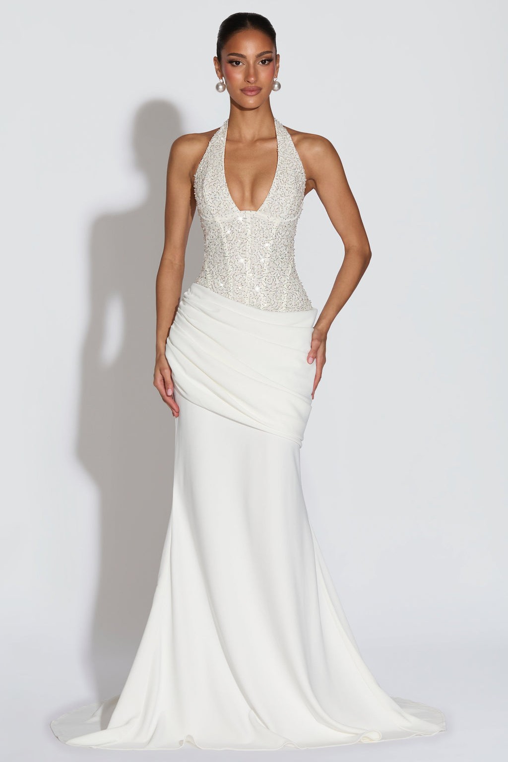 Sequin Splicing Jersey Halter Neck Maxi Dress