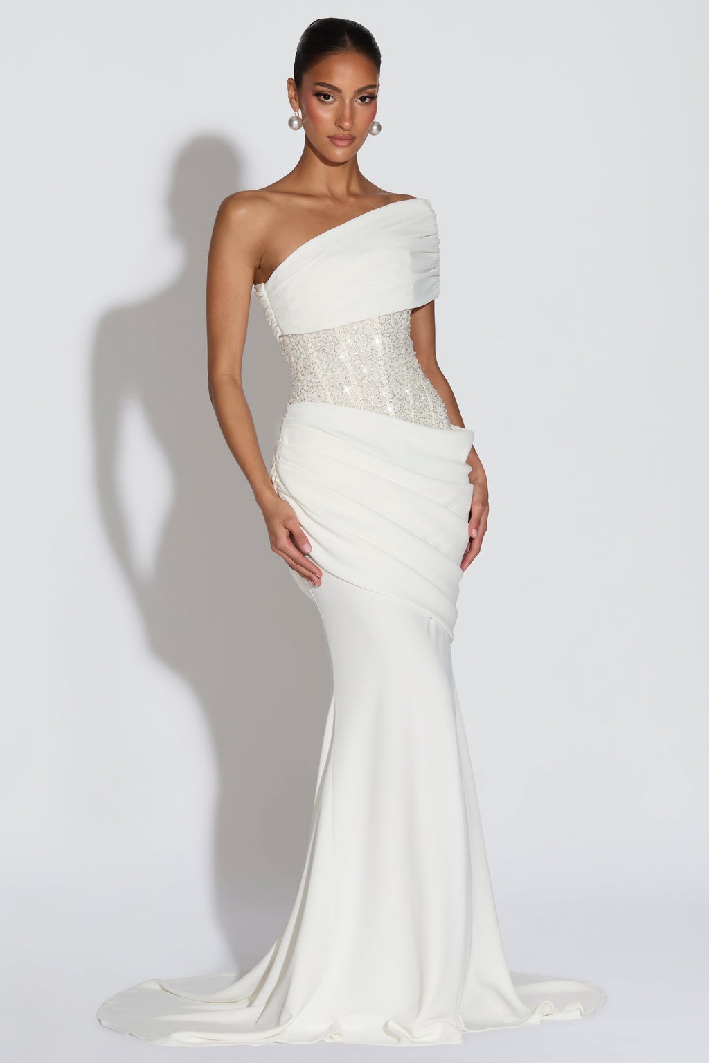 Sequin Splicing Jersey Off Shoulder Maxi Dress