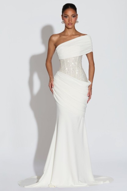 Sequin Splicing Jersey Off Shoulder Maxi Dress