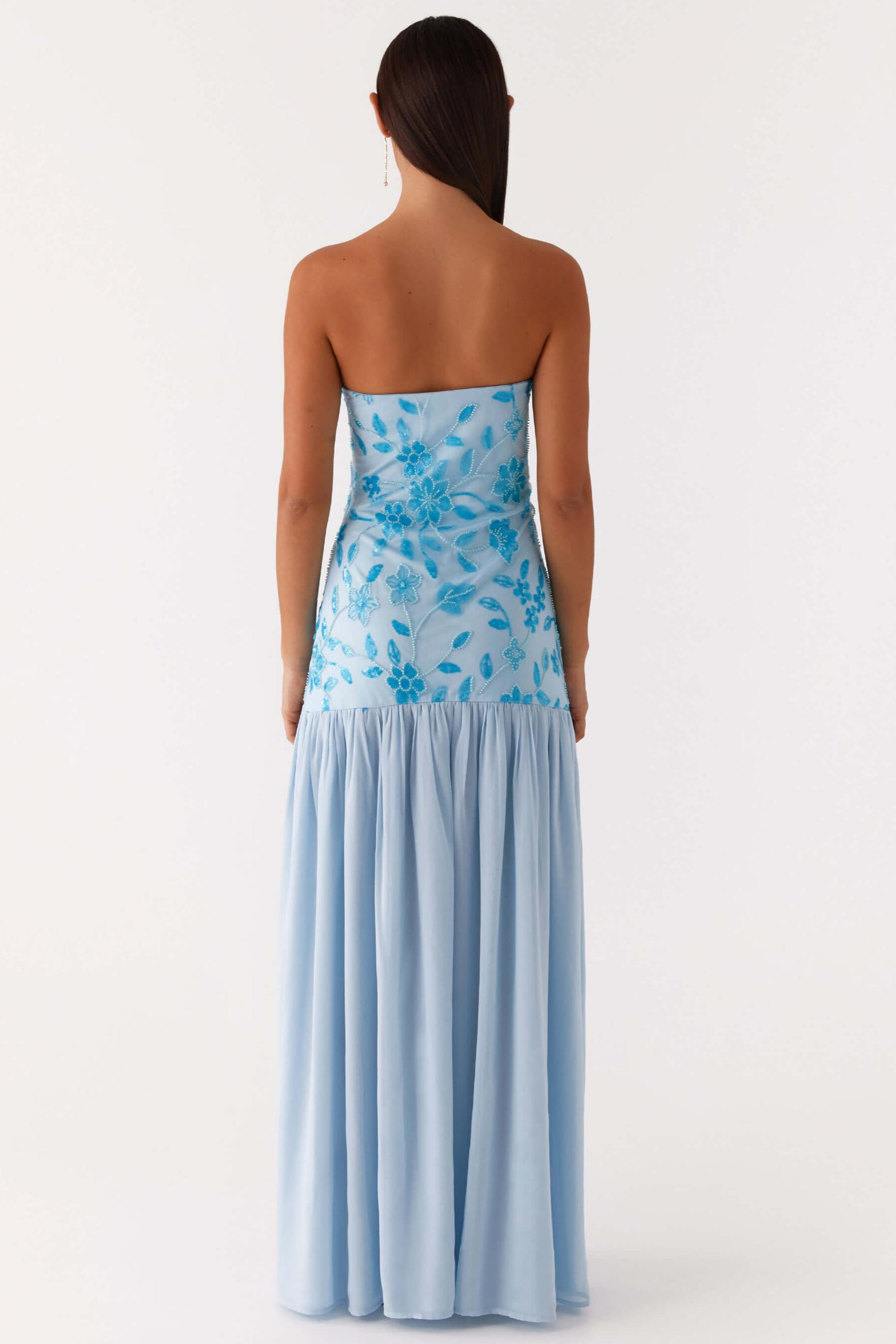 Chiffon Sequin Embroidered Off Shoulder Maxi Dress