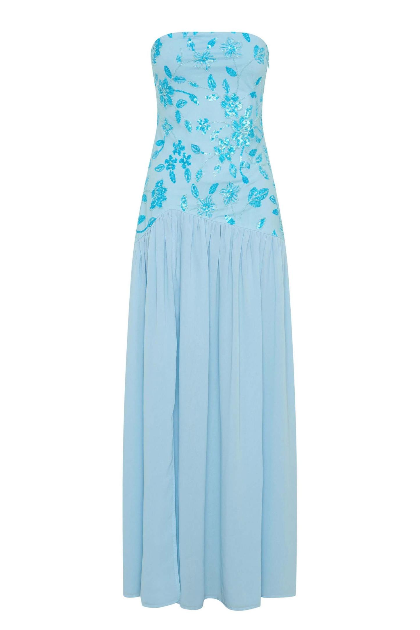 Chiffon Sequin Embroidered Off Shoulder Maxi Dress