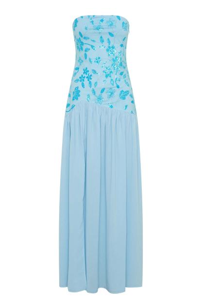 Chiffon Sequin Embroidered Off Shoulder Maxi Dress