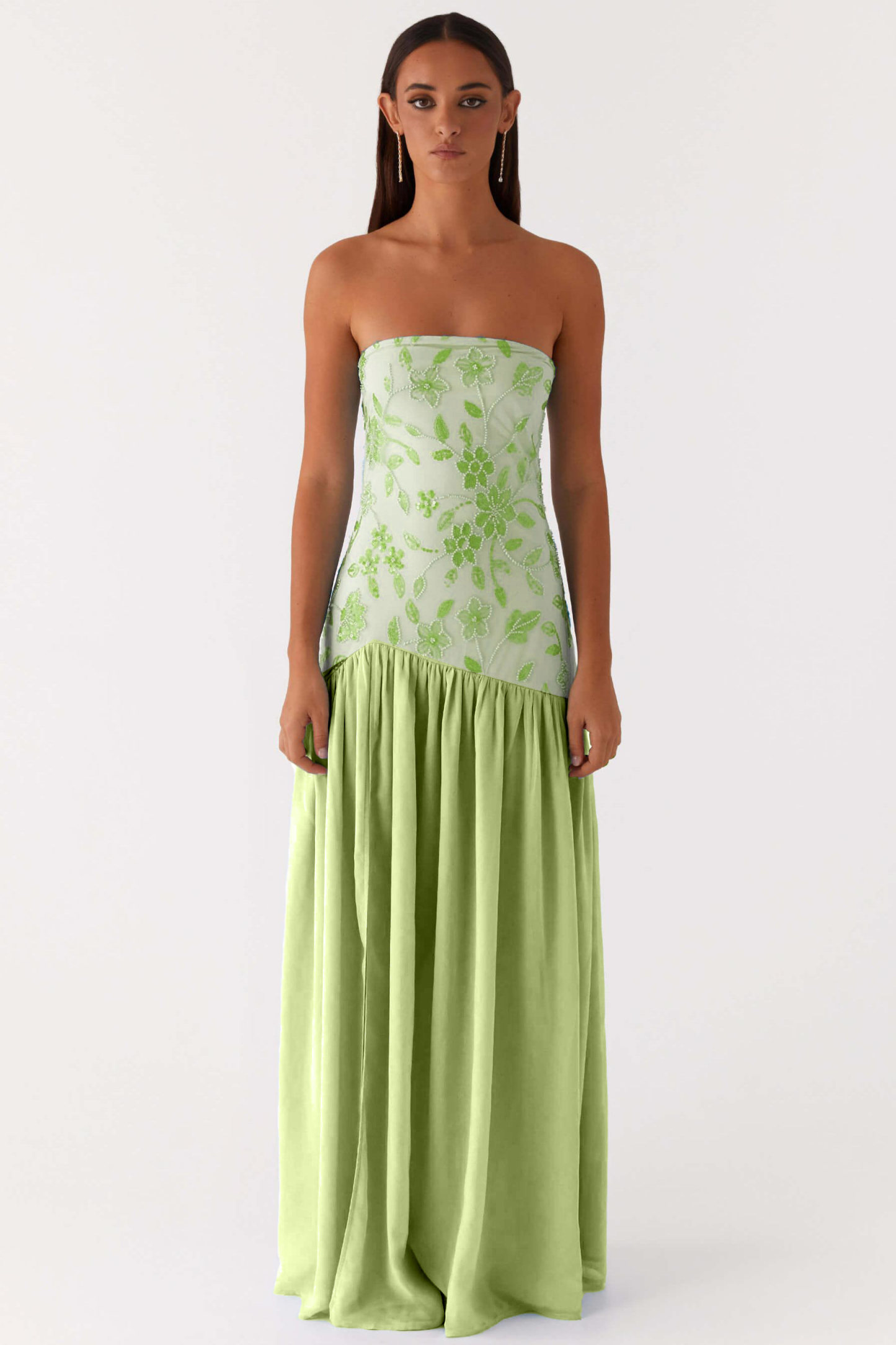 Chiffon Sequin Embroidered Off Shoulder Maxi Dress
