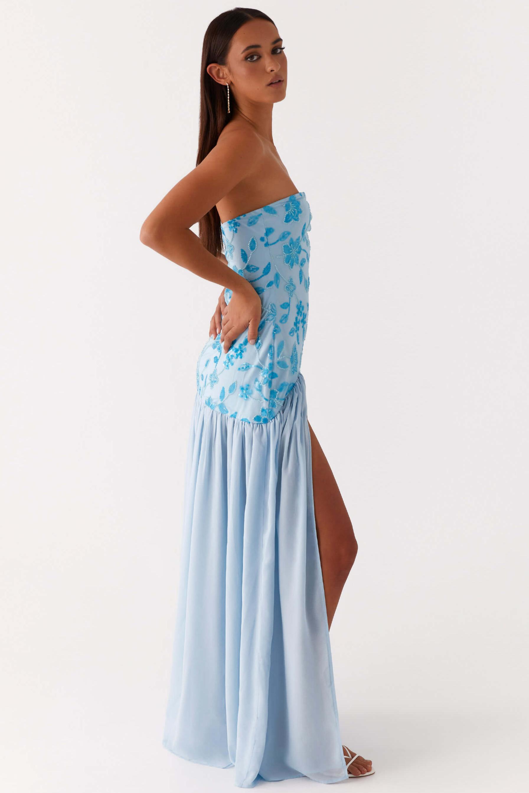 Chiffon Sequin Embroidered Off Shoulder Maxi Dress