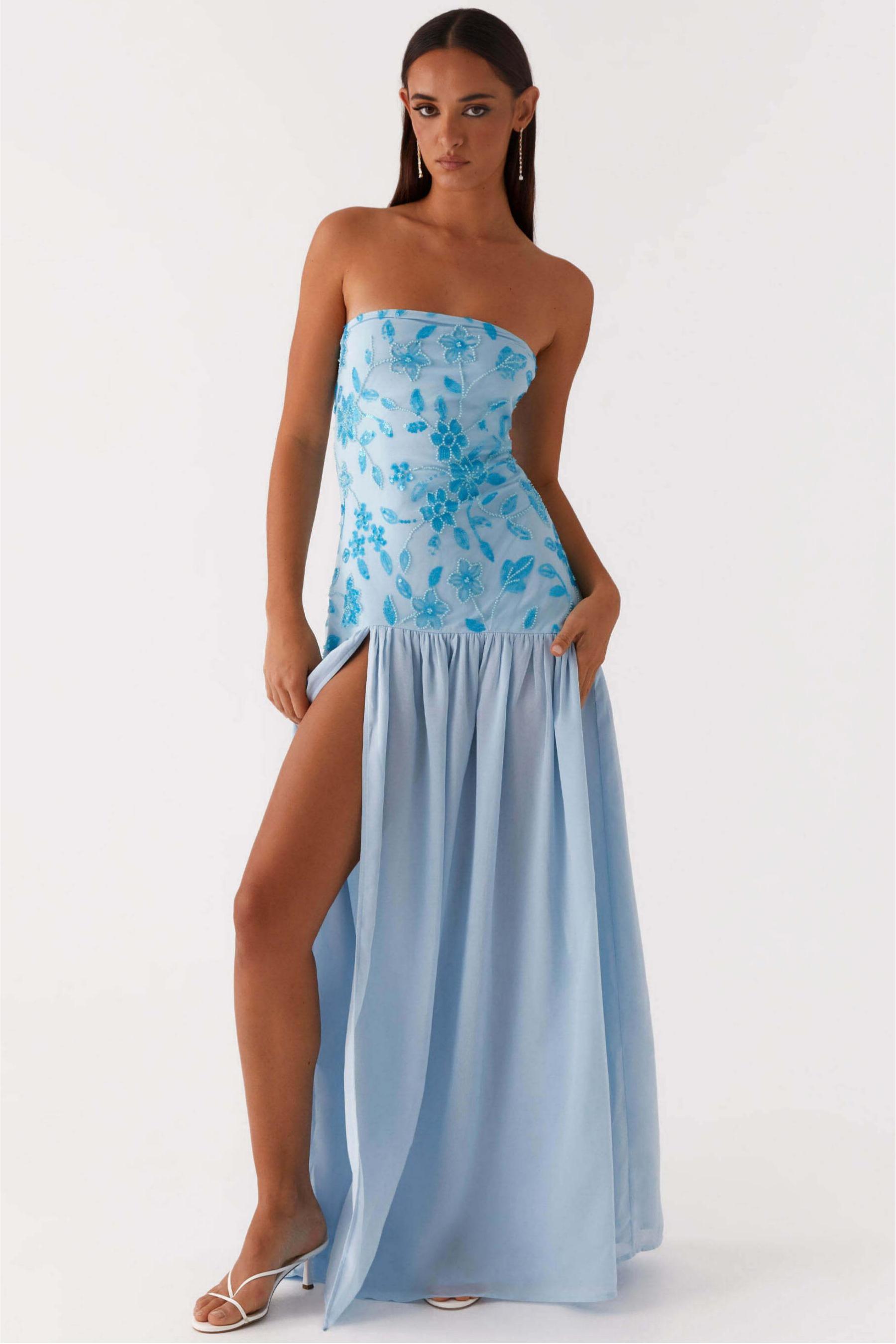 Chiffon Sequin Embroidered Off Shoulder Maxi Dress