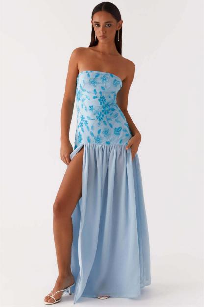 Chiffon Sequin Embroidered Off Shoulder Maxi Dress