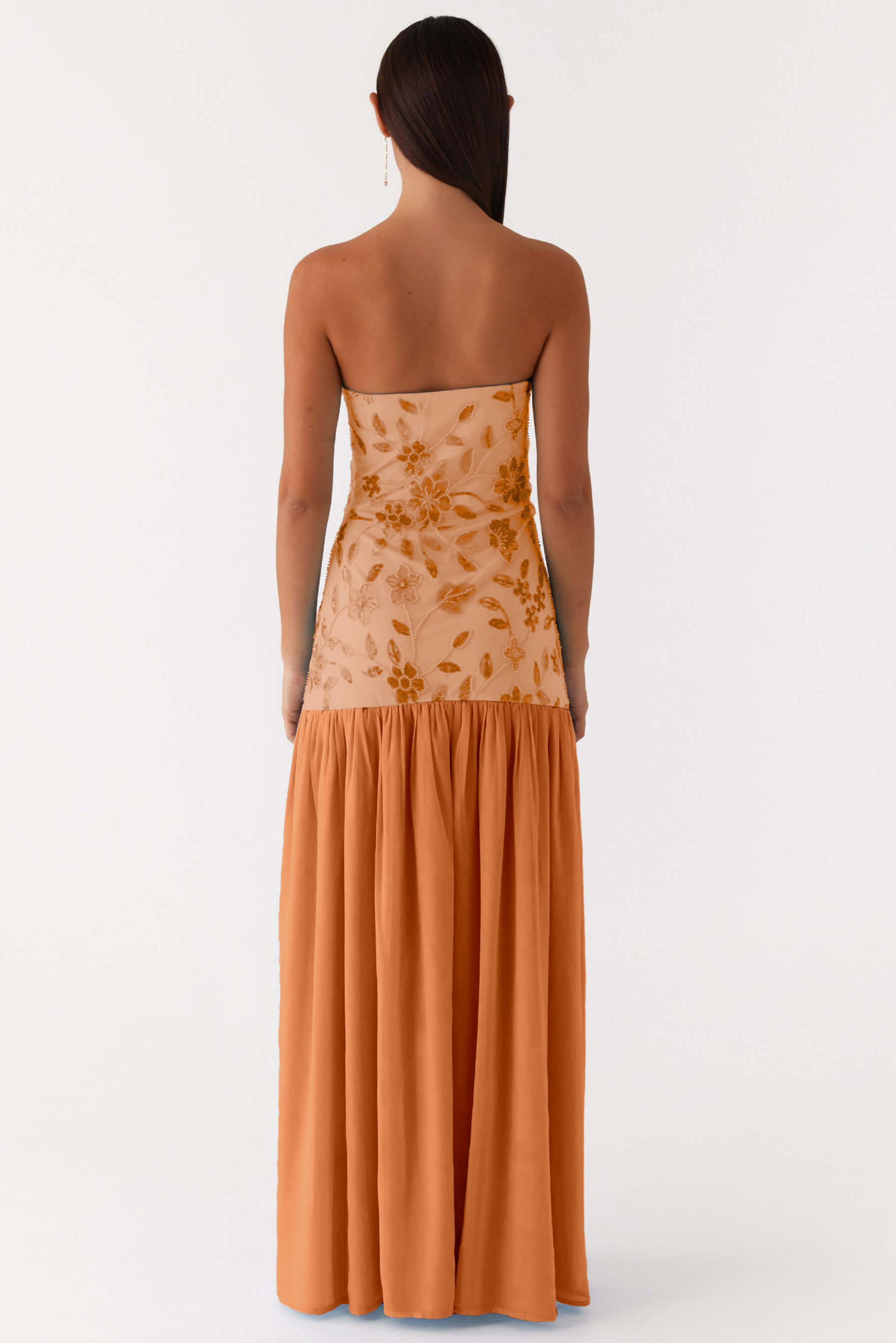 Chiffon Sequin Embroidered Off Shoulder Maxi Dress