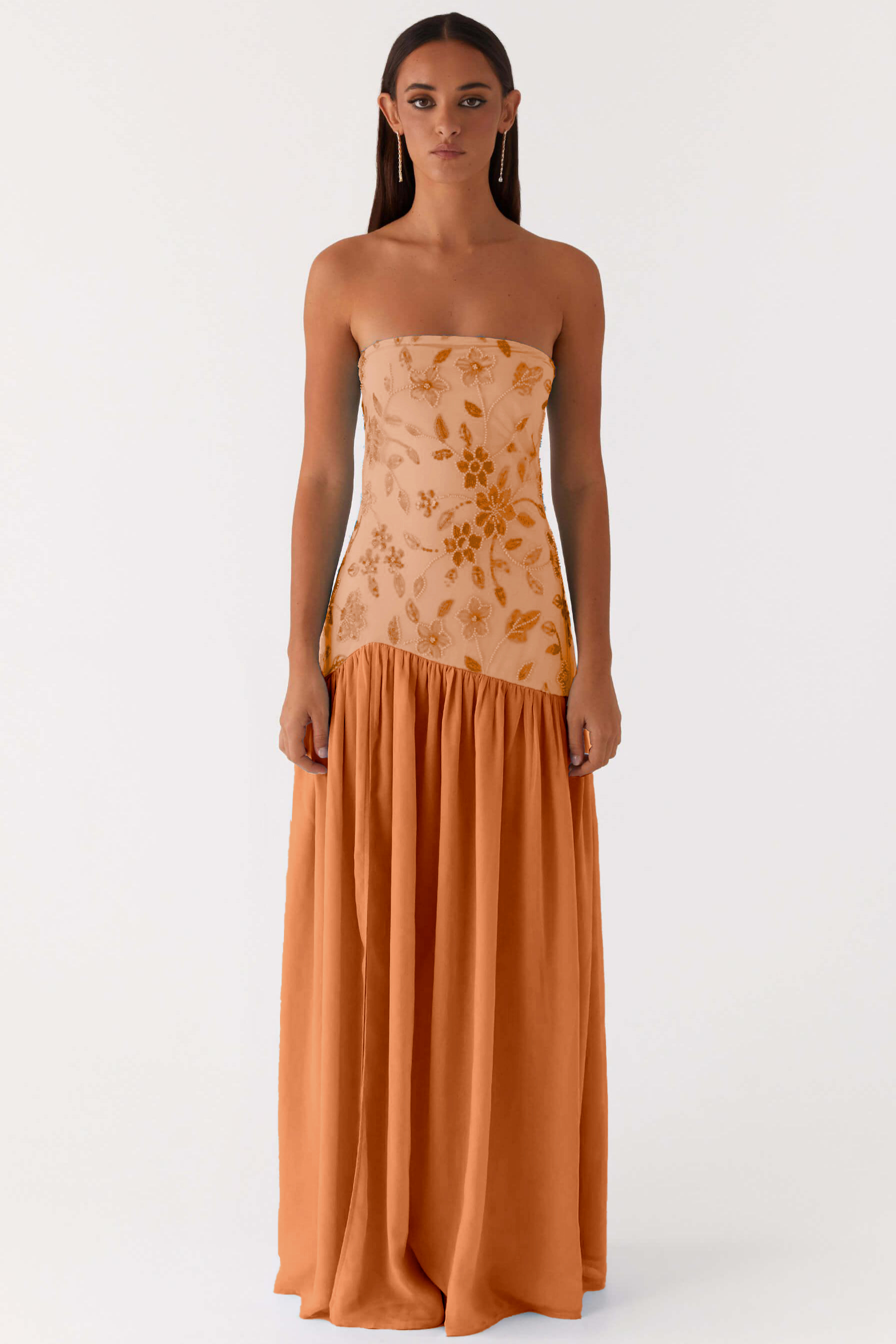 Chiffon Sequin Embroidered Off Shoulder Maxi Dress