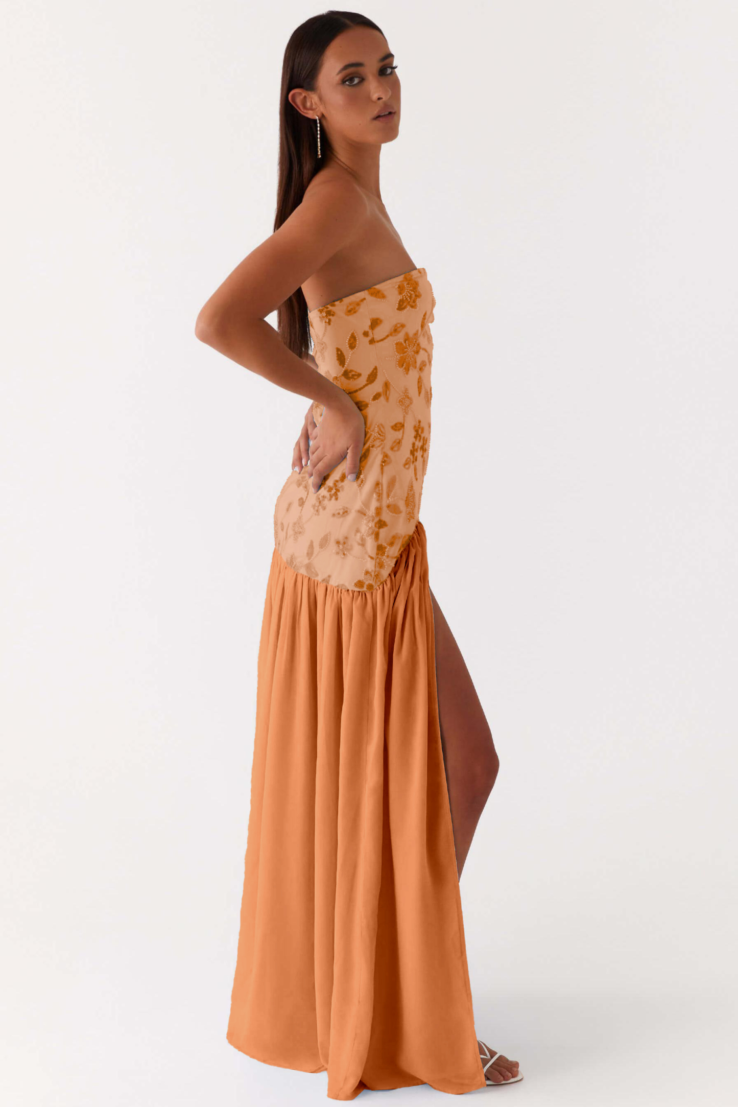 Chiffon Sequin Embroidered Off Shoulder Maxi Dress
