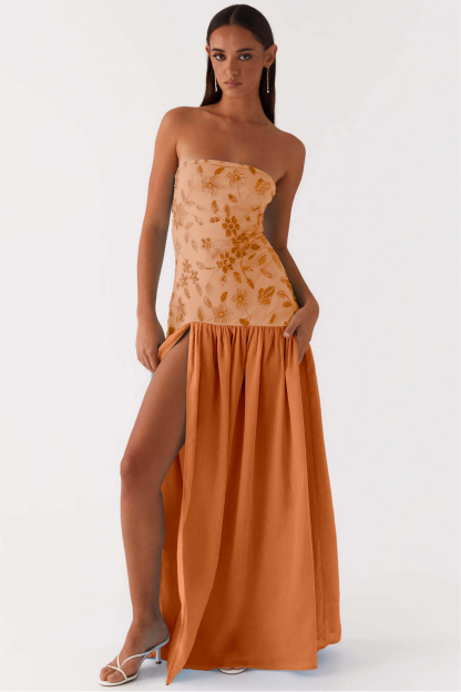 Chiffon Sequin Embroidered Off Shoulder Maxi Dress