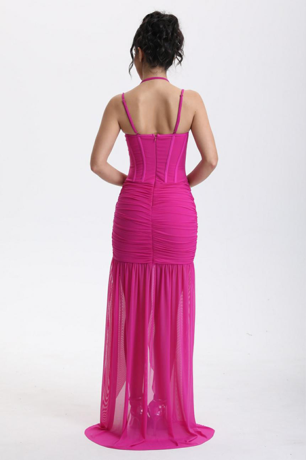 Mesh See-Through Slit Maxi Dress