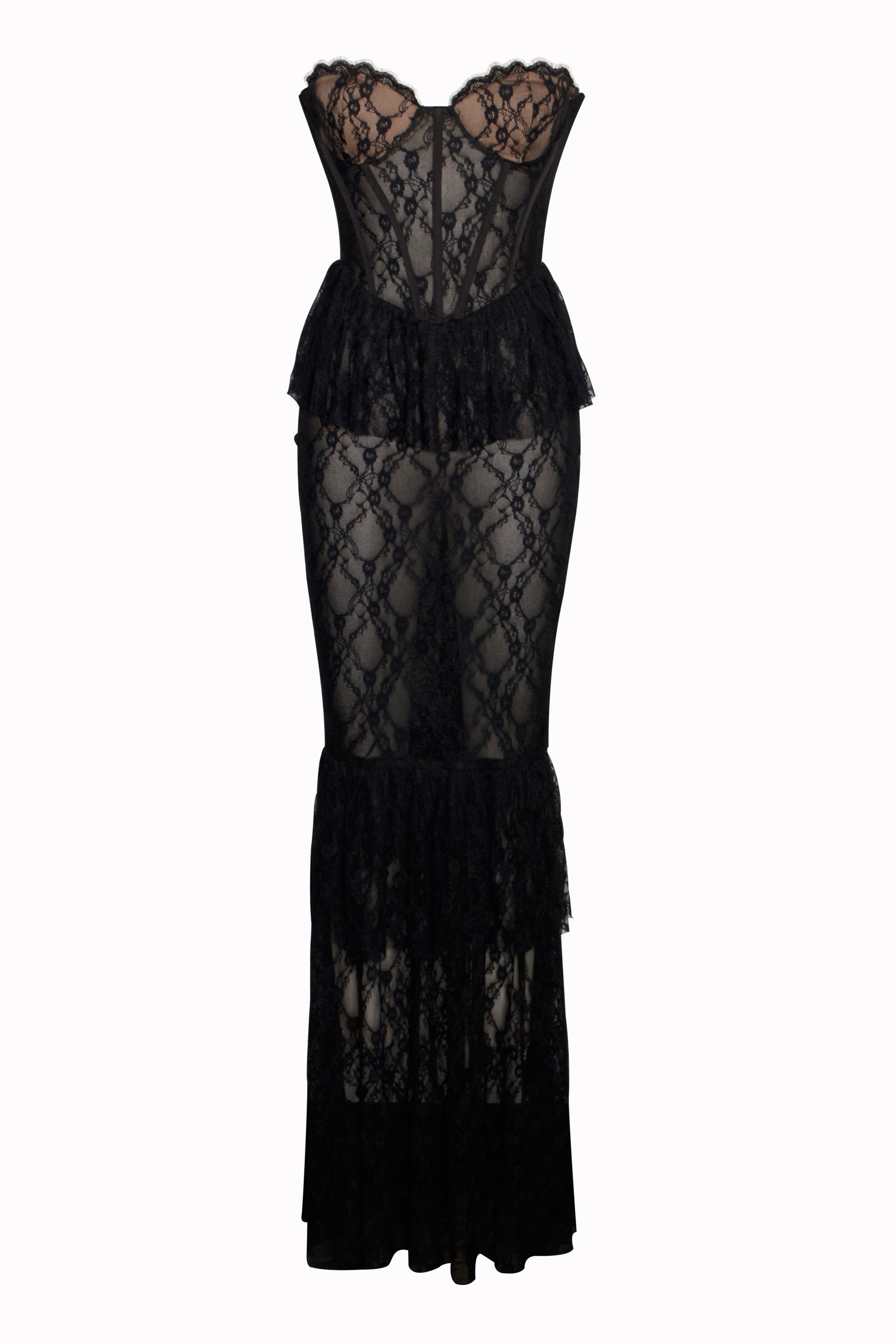 Lace Ruffle Off Shoulder Maxi Dress