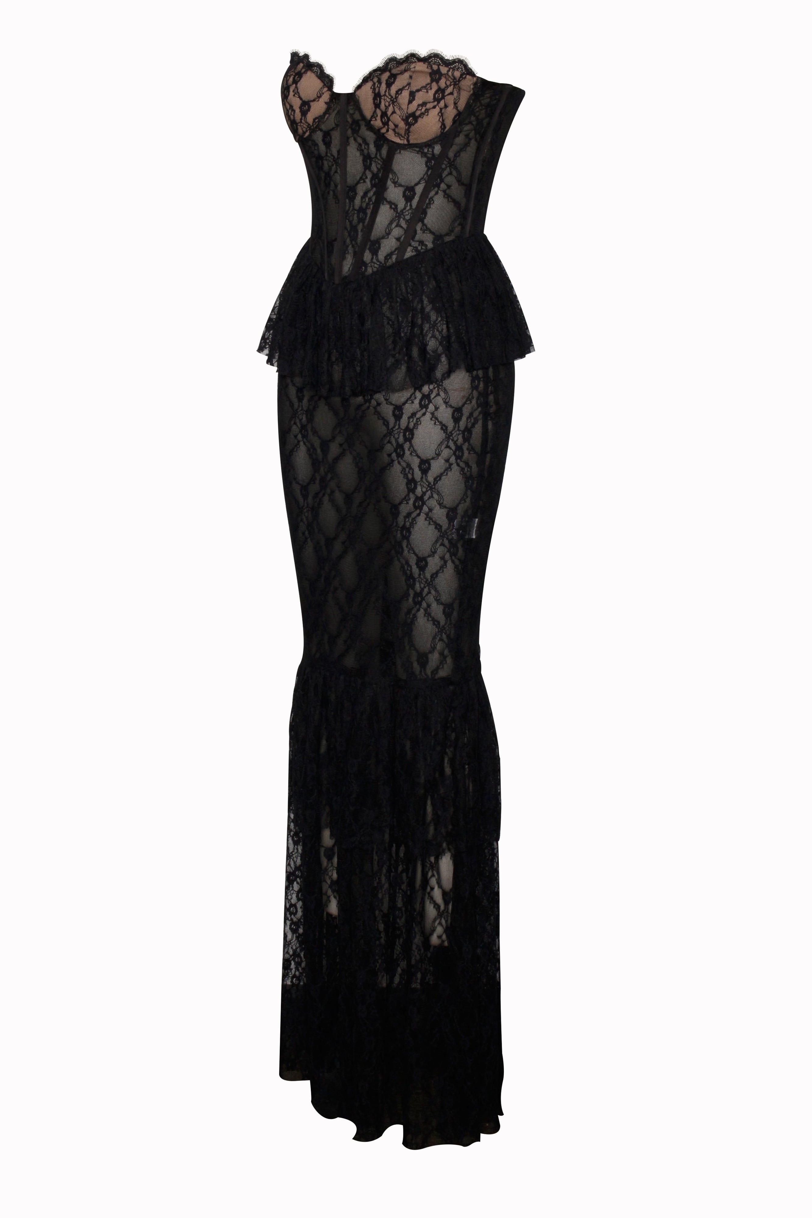 Lace Ruffle Off Shoulder Maxi Dress
