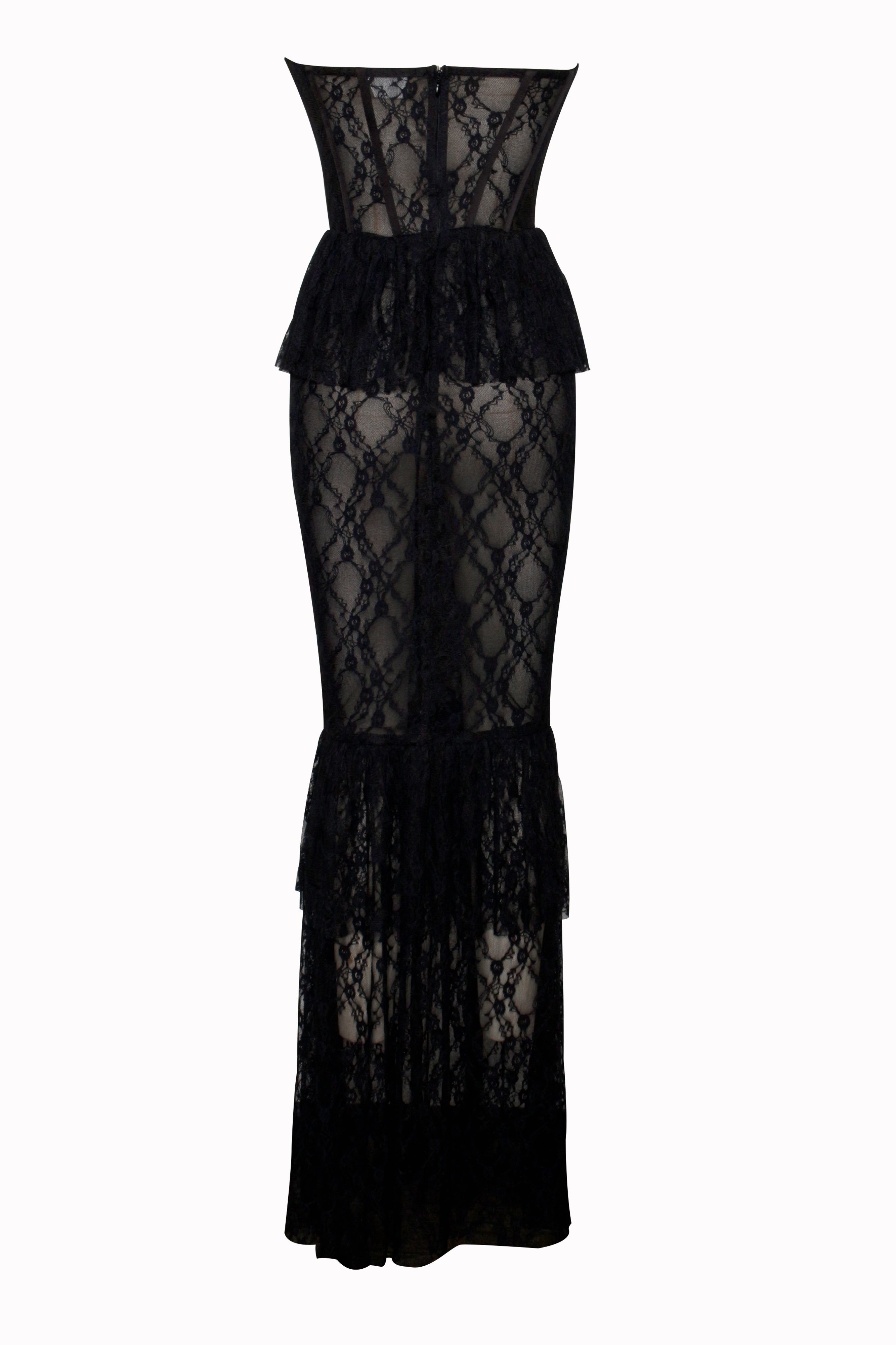 Lace Ruffle Off Shoulder Maxi Dress