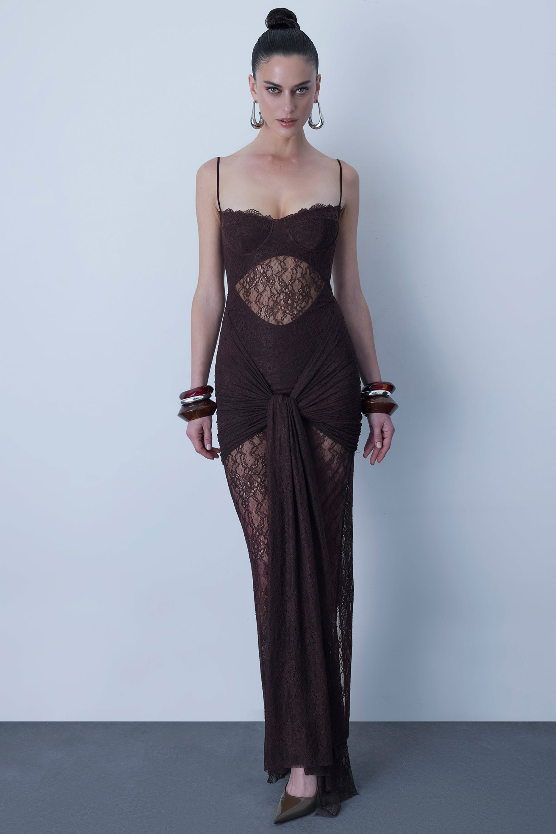 Lace See-Through Slip Maxi Dress