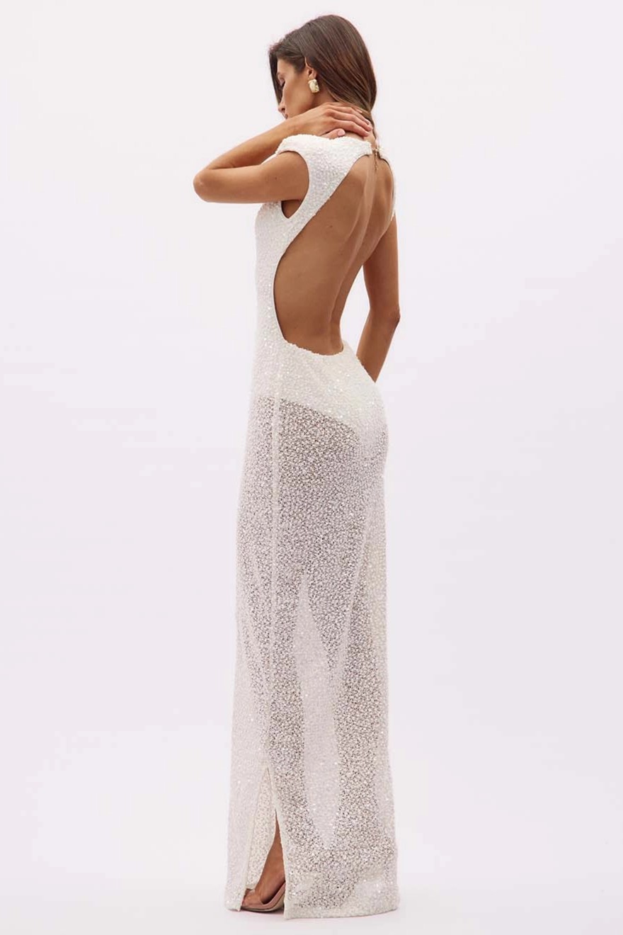 Sequin Backless See-Through Maxi Dress