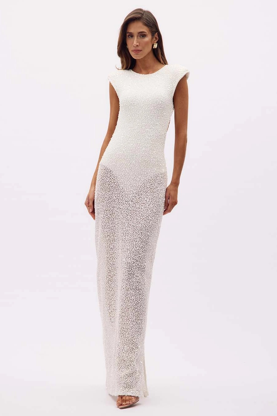 Sequin Backless See-Through Maxi Dress