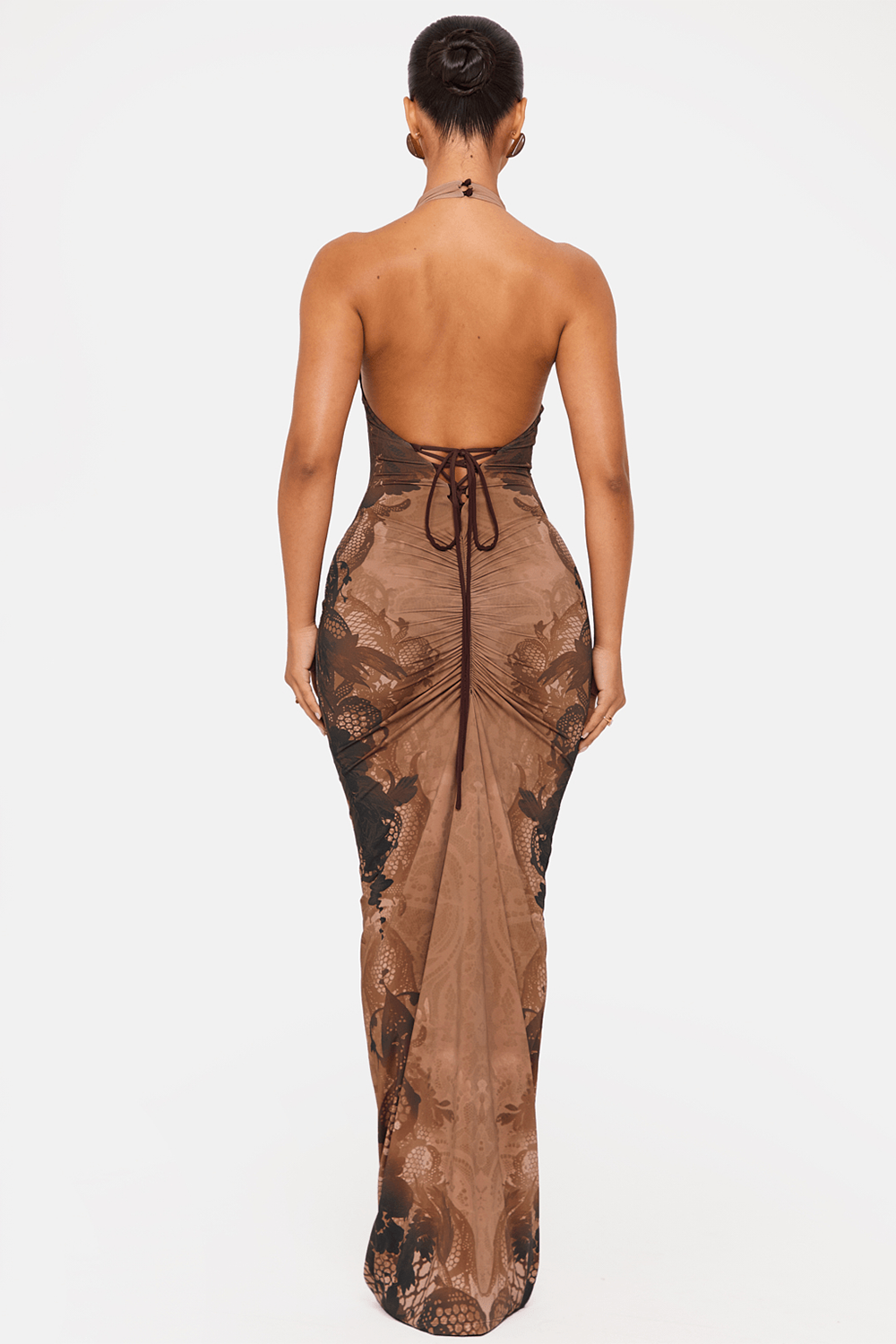 Abstract Print Backless Tie-Up Maxi Dress