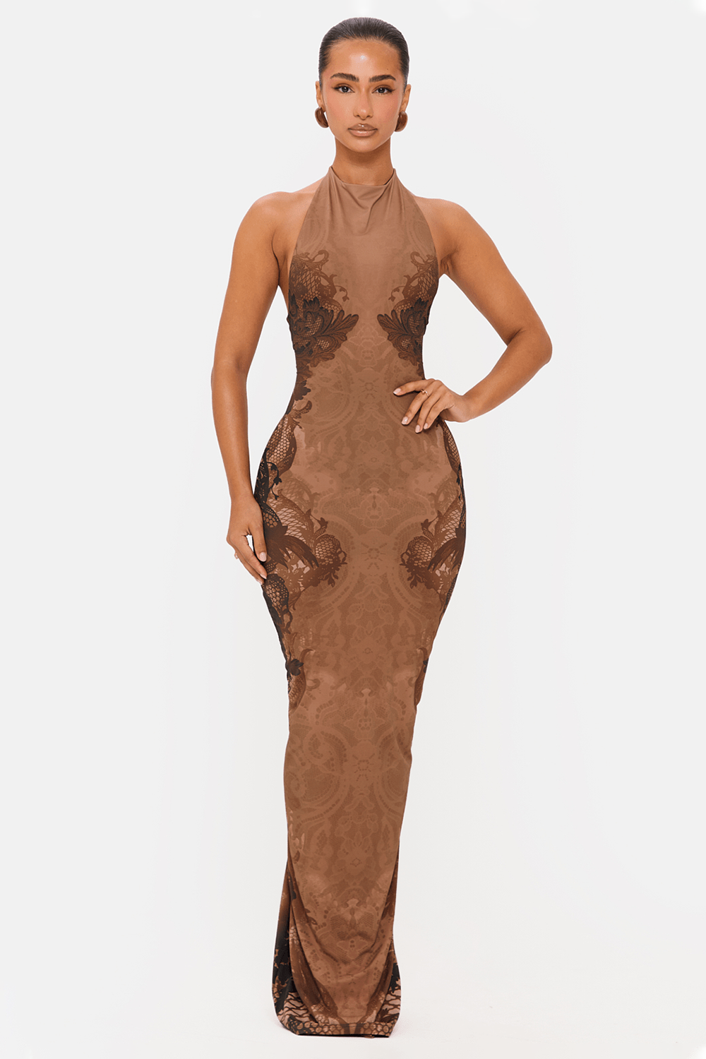 Abstract Print Backless Tie-Up Maxi Dress