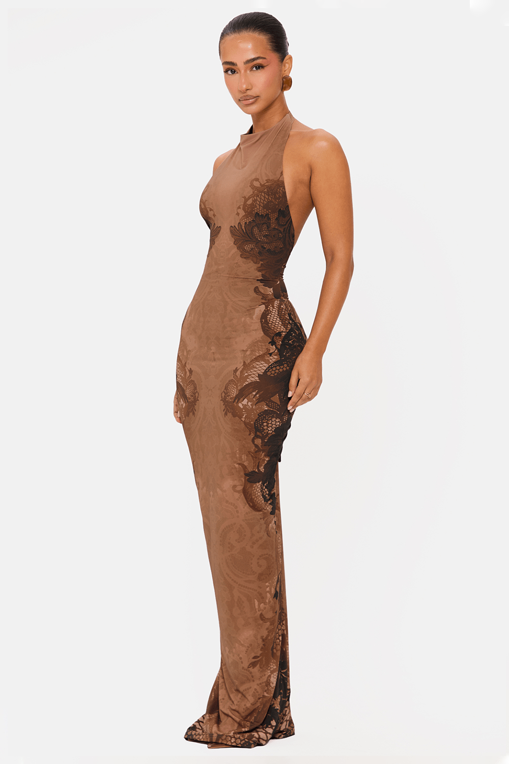 Abstract Print Backless Tie-Up Maxi Dress