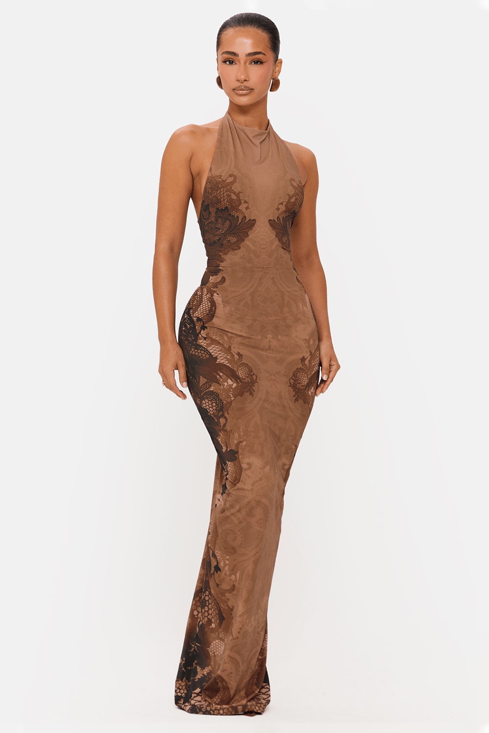 Abstract Print Backless Tie-Up Maxi Dress