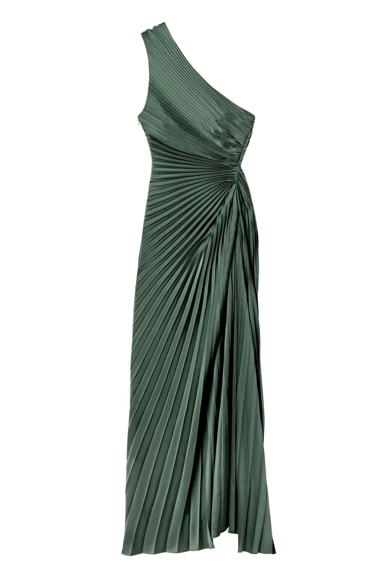 Skew Collar Satin Pleated Maxi Dress
