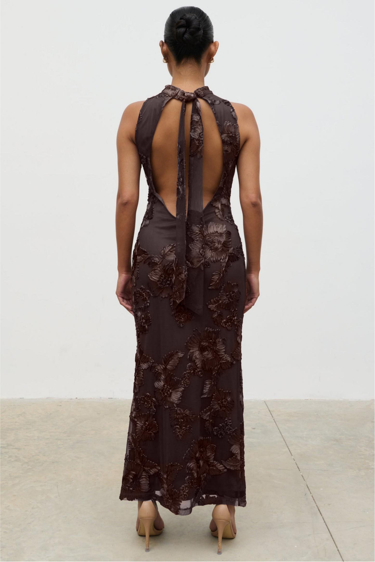 Embroidered Halter Neck Sleeveless Maxi Dress