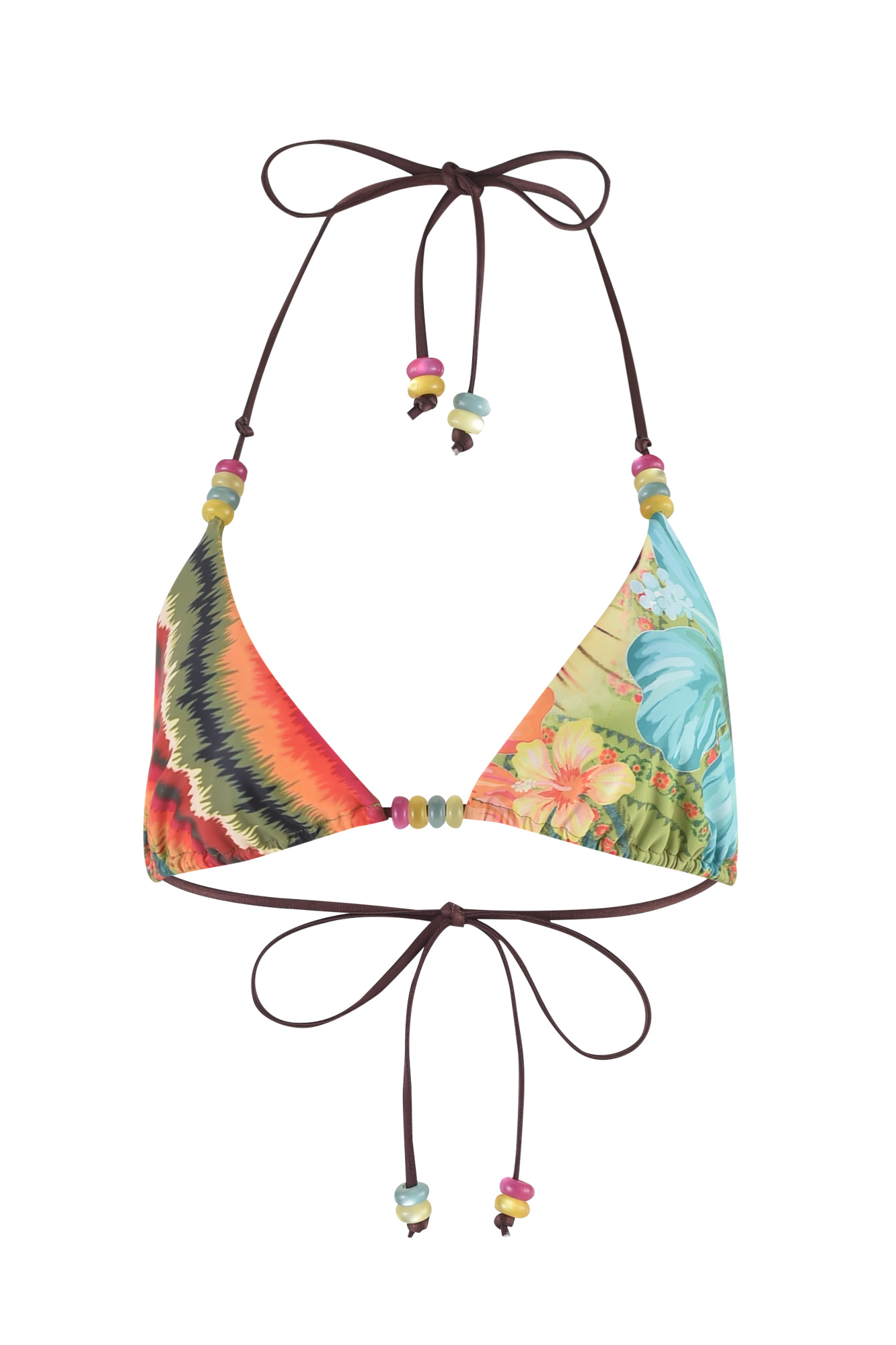 Floral Print Beaded Lace-Up Bikini Two Piece Set