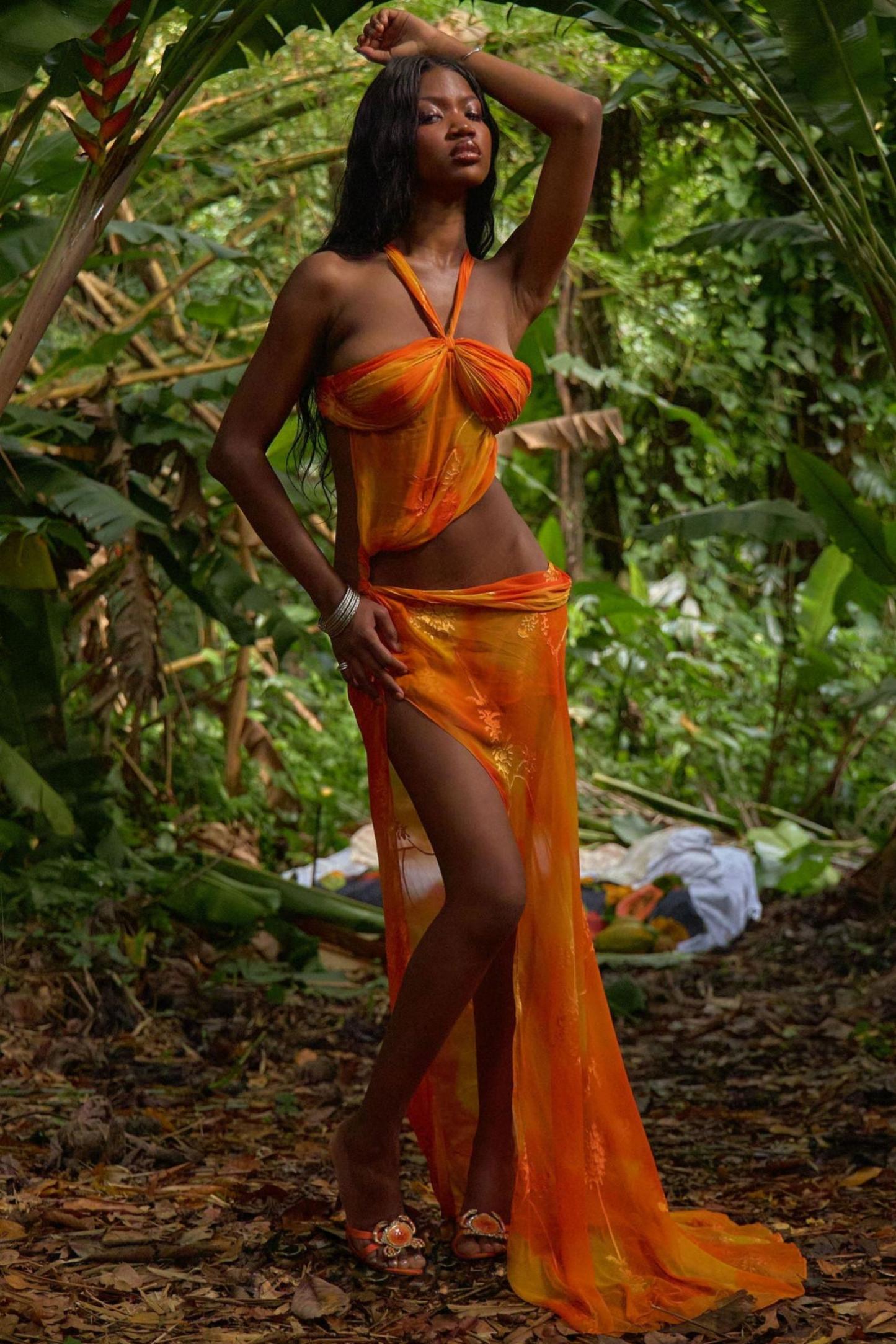 Mesh Halter Neck Cut-Out Maxi Dress