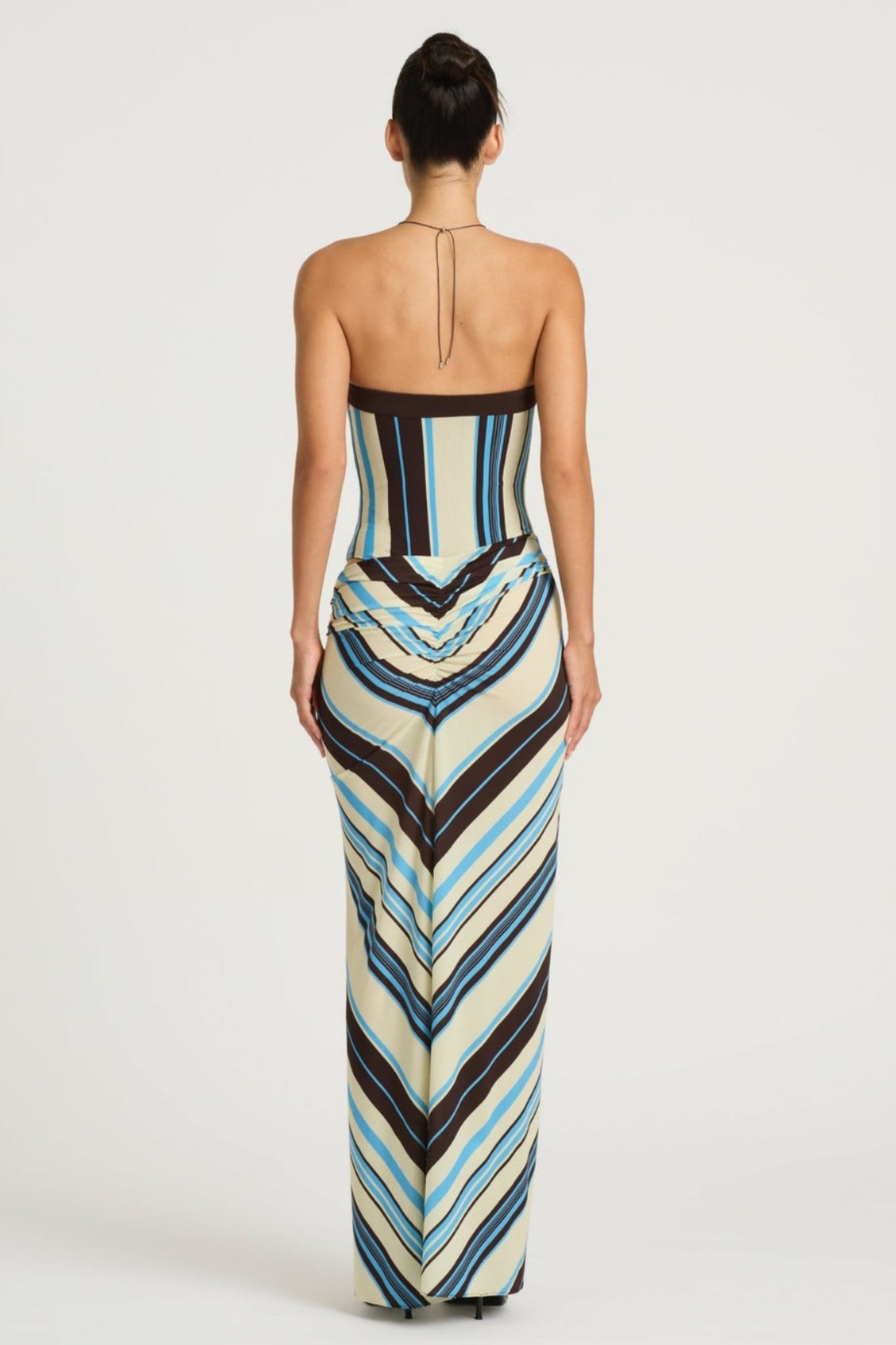 Stripe Off Shoulder Gathering Maxi Dress