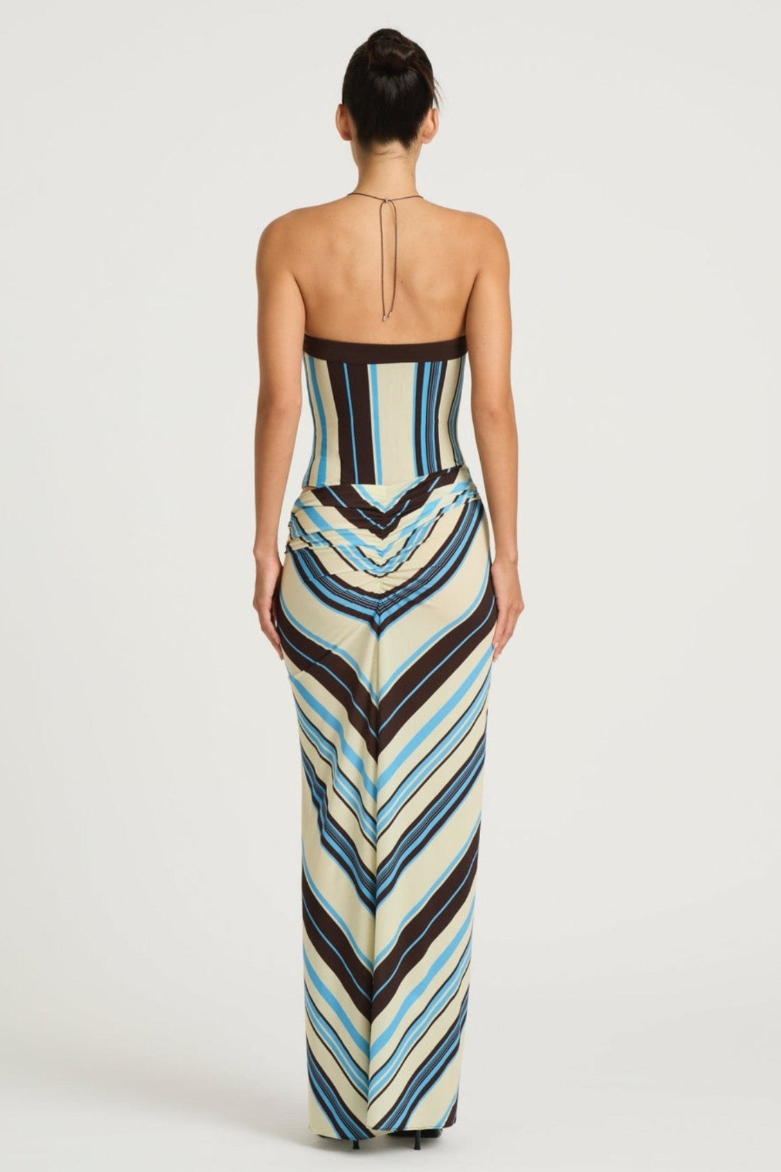 Stripe Off Shoulder Gathering Maxi Dress
