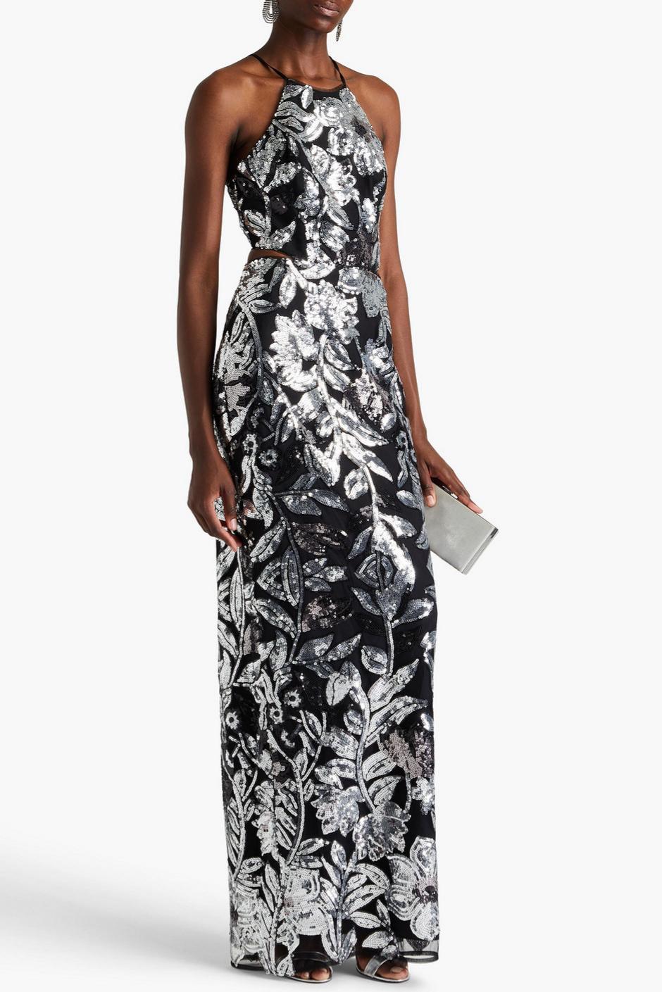 Sequin Tie-Up Sleeveless Maxi Dress