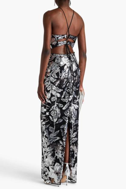 Sequin Tie-Up Sleeveless Maxi Dress