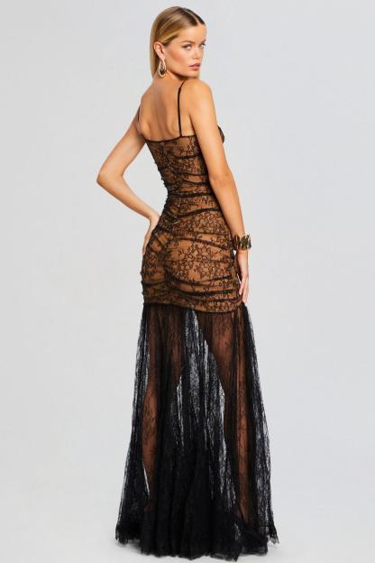 Lace Sweetheart Neck Slit Maxi Dress