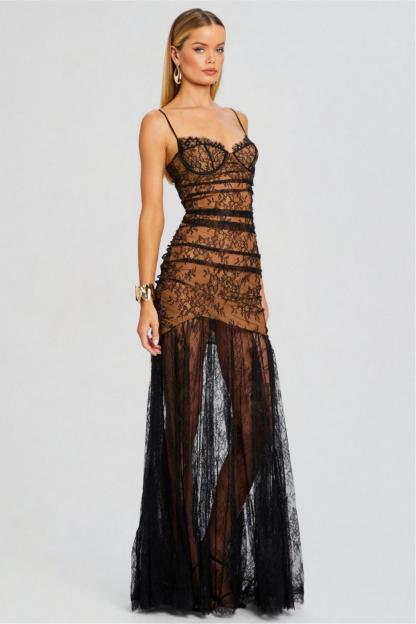Lace Sweetheart Neck Slit Maxi Dress