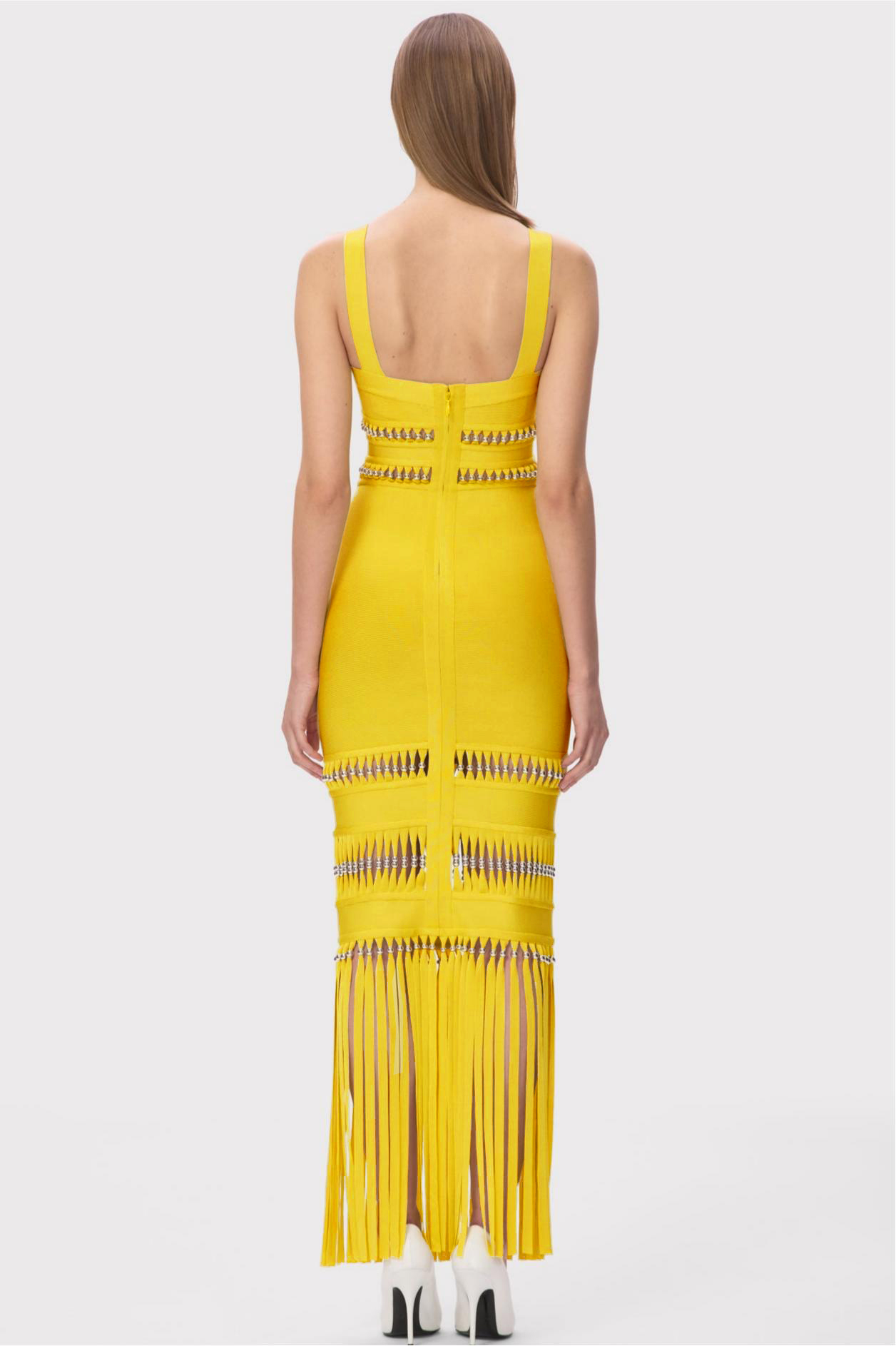 Bandage Beaded Cut-Out Tassel Maxi Dress