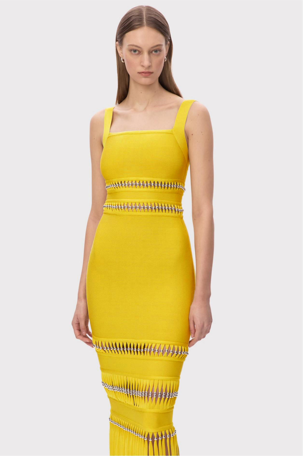 Bandage Beaded Cut-Out Tassel Maxi Dress