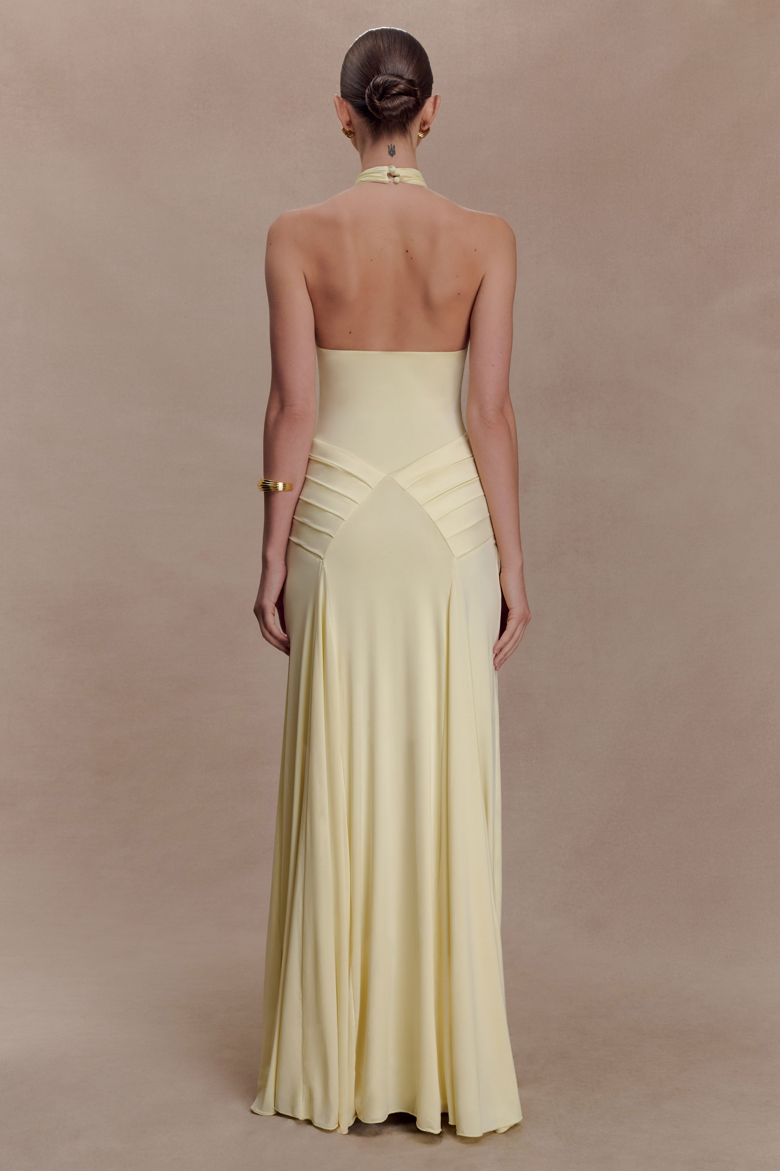Halter Neck Gathering Solid Maxi Dress