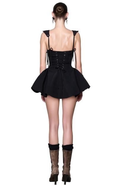 Tie-Up Square Collar Solid Mini Dress