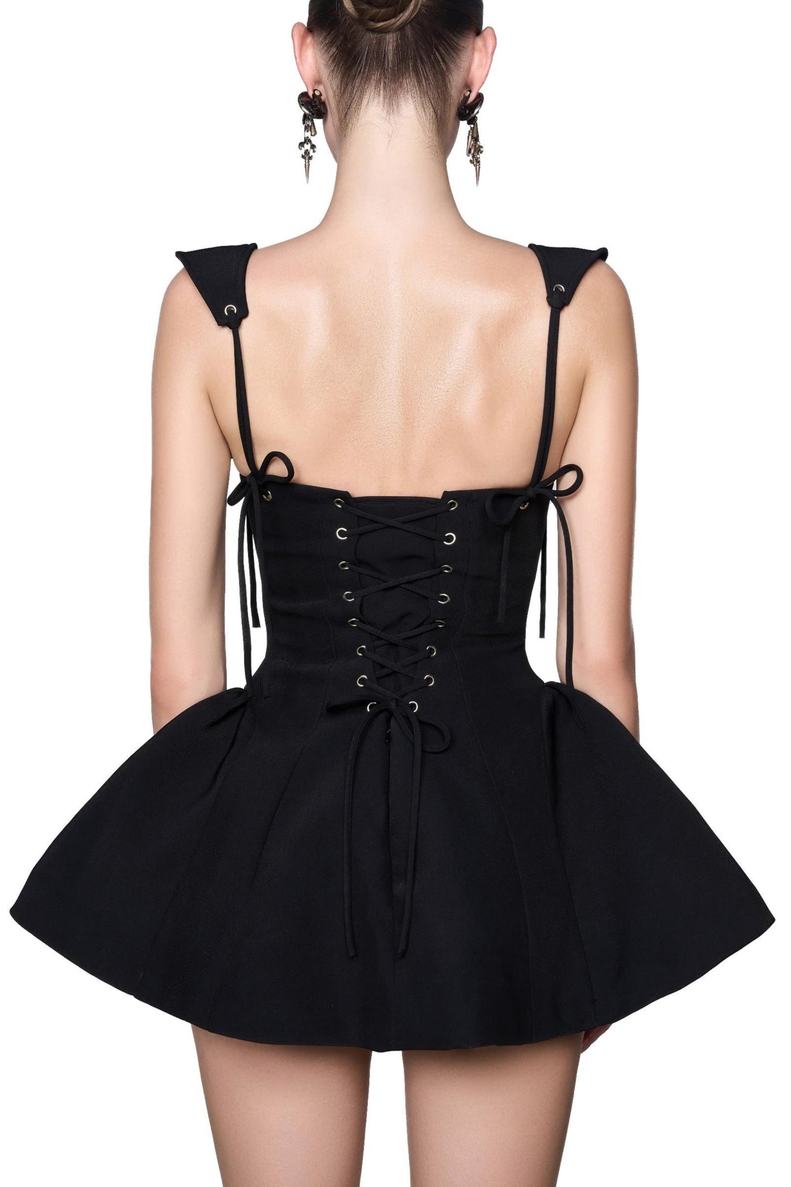 Tie-Up Square Collar Solid Mini Dress