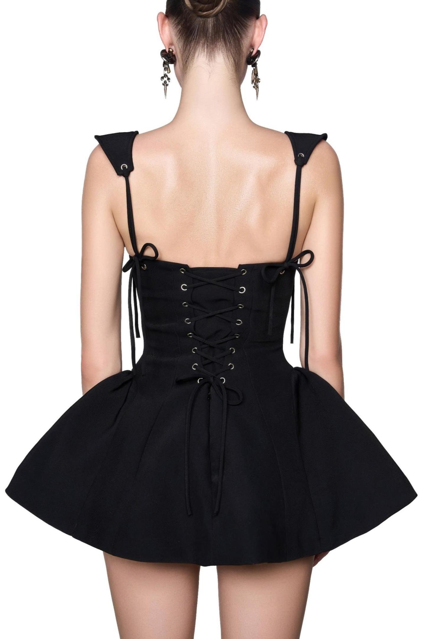 Tie-Up Square Collar Solid Mini Dress