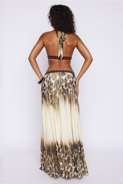 Leopard Print Mesh Cut-Out Maxi Dress