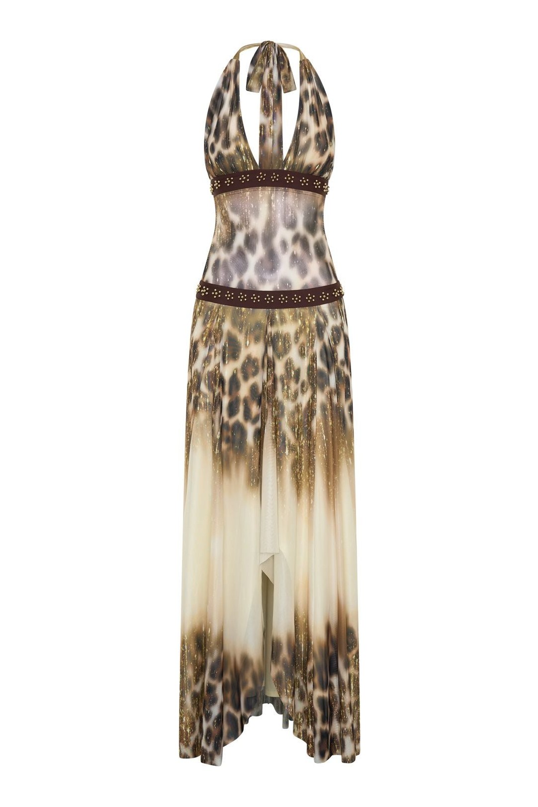 Leopard Print Mesh Cut-Out Maxi Dress