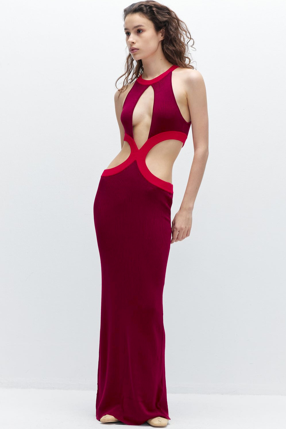 Knit Contrast Color Cut-Out Maxi Dress