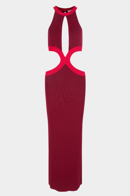Knit Contrast Color Cut-Out Maxi Dress