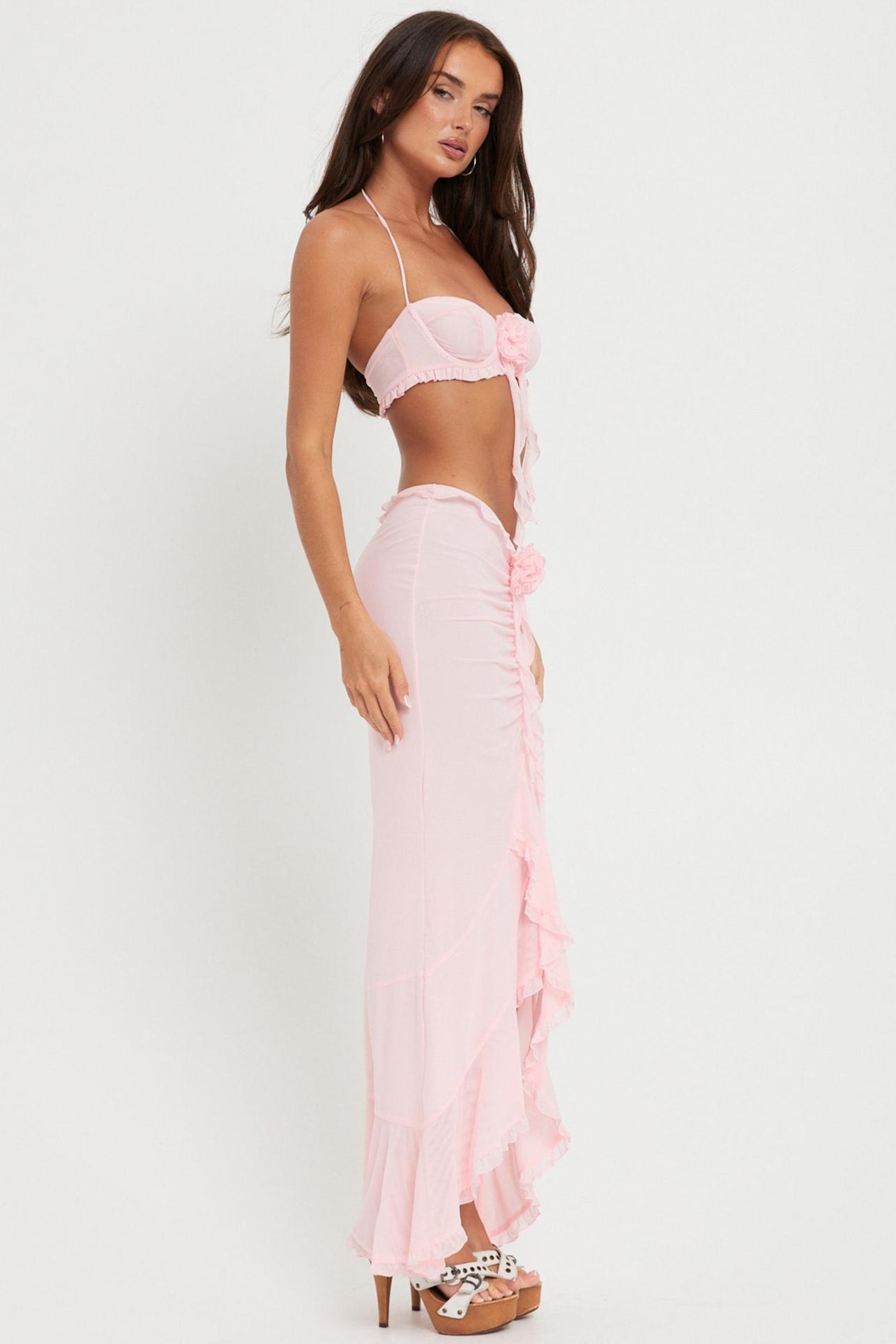 3D Flower Mesh Frill Bikini Three Piece Set