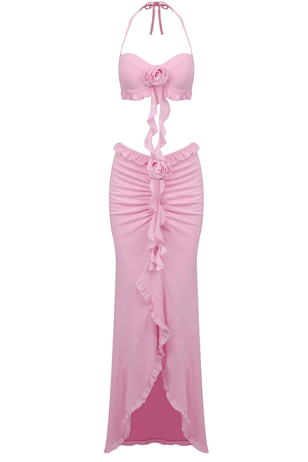 3D Flower Mesh Frill Bikini Three Piece Set